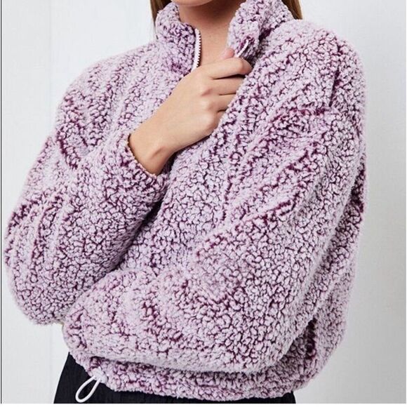 PacSun LA Hearts Sherpa Teddy Bear Half Zip Cropped Jacket Pullover Hoodie size - Picture 2 of 6